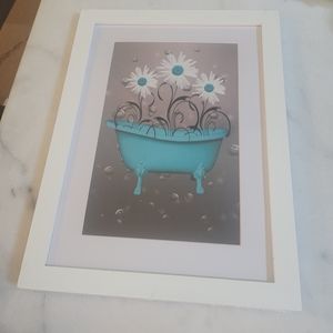 Teal Blue Gray Daisy Flowers Bubbles Rustic Canvas Wall Art Print